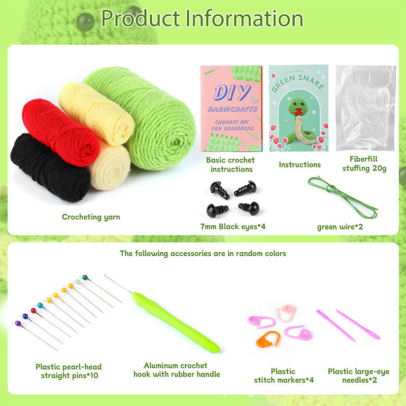 Crochet material package green snake wool knitting doll DIY cross-border hot sale English video tutorial