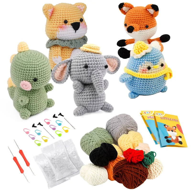 KRABALL DIY Crochet Animal Kit With Hand Knitting Yarn Needles Plush Doll Easy for Starter Includes Enough Yarn Hook Accessories